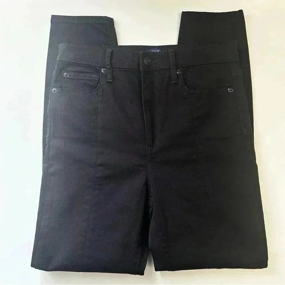 GAP True Skinny Jeans High Rise Split Hem Front Ankle Slit Cropped Black Size 27 - Picture 13 of 16